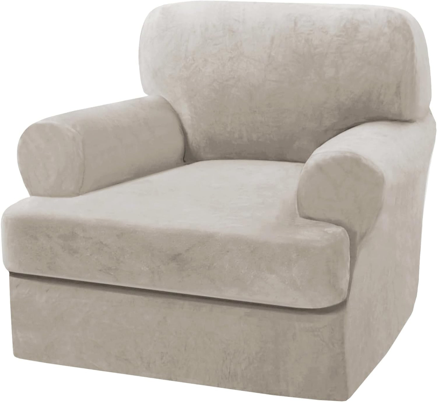 H.VERSAILTEX Sofa Cover 2 Piece T Cushion Armchair Slipcovers Thick Velvet Couch Cover Stretch T Cushion Sofa Covers for 1 Cushion Couch with 1 Individual T Cushion Covers Washable, Oatmeal