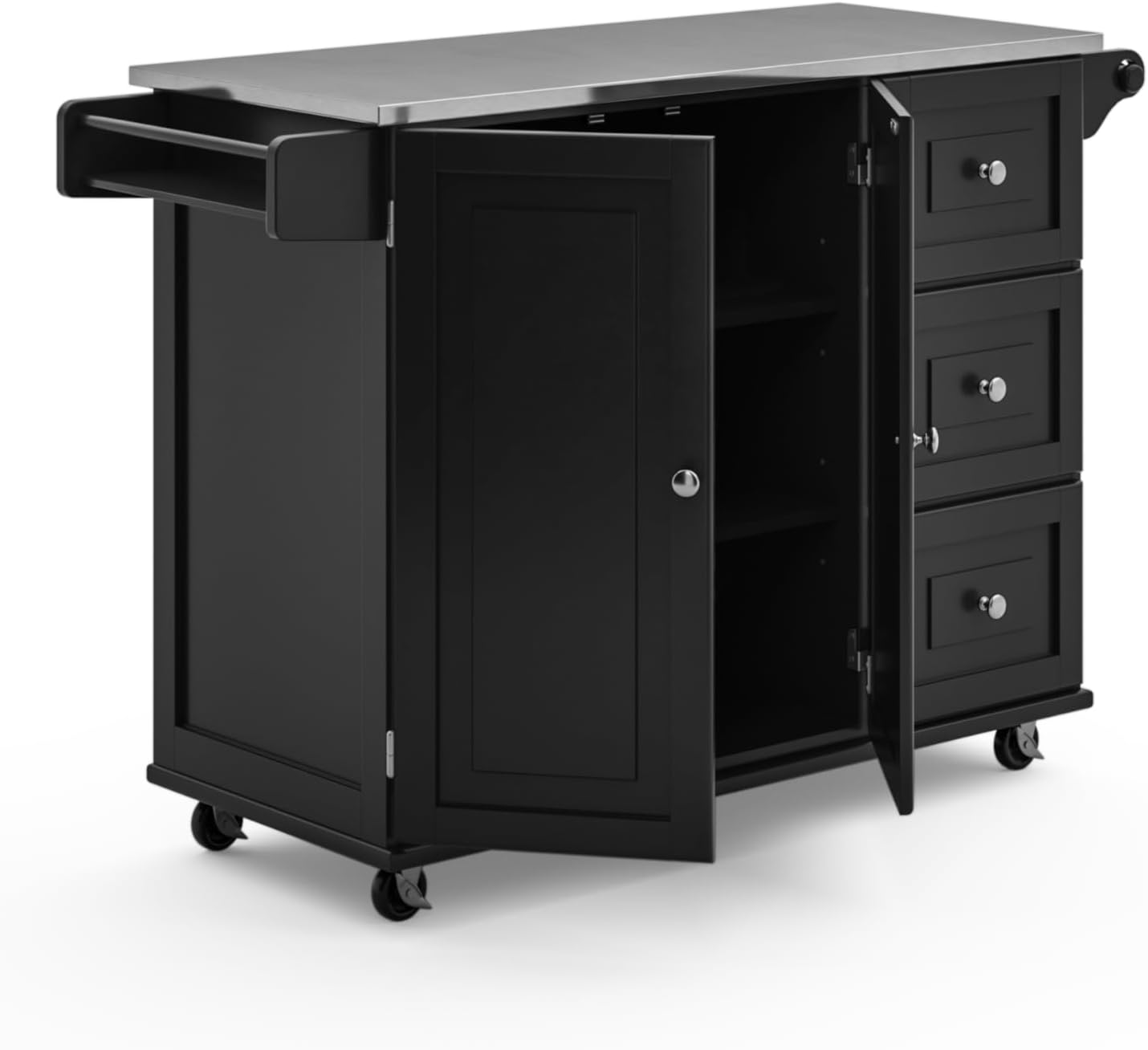 Homestyles Dolly Madison Black Mobile Kitchen Island Cart with Stainless Steel Top