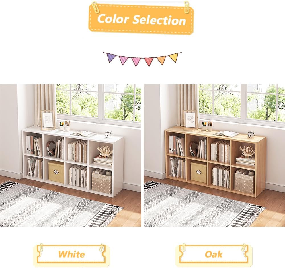 8 Cube Organizer Bookcase - Fabric Storage Bins Container, Open Shelf Simple Compartments Bookshelf, Oak