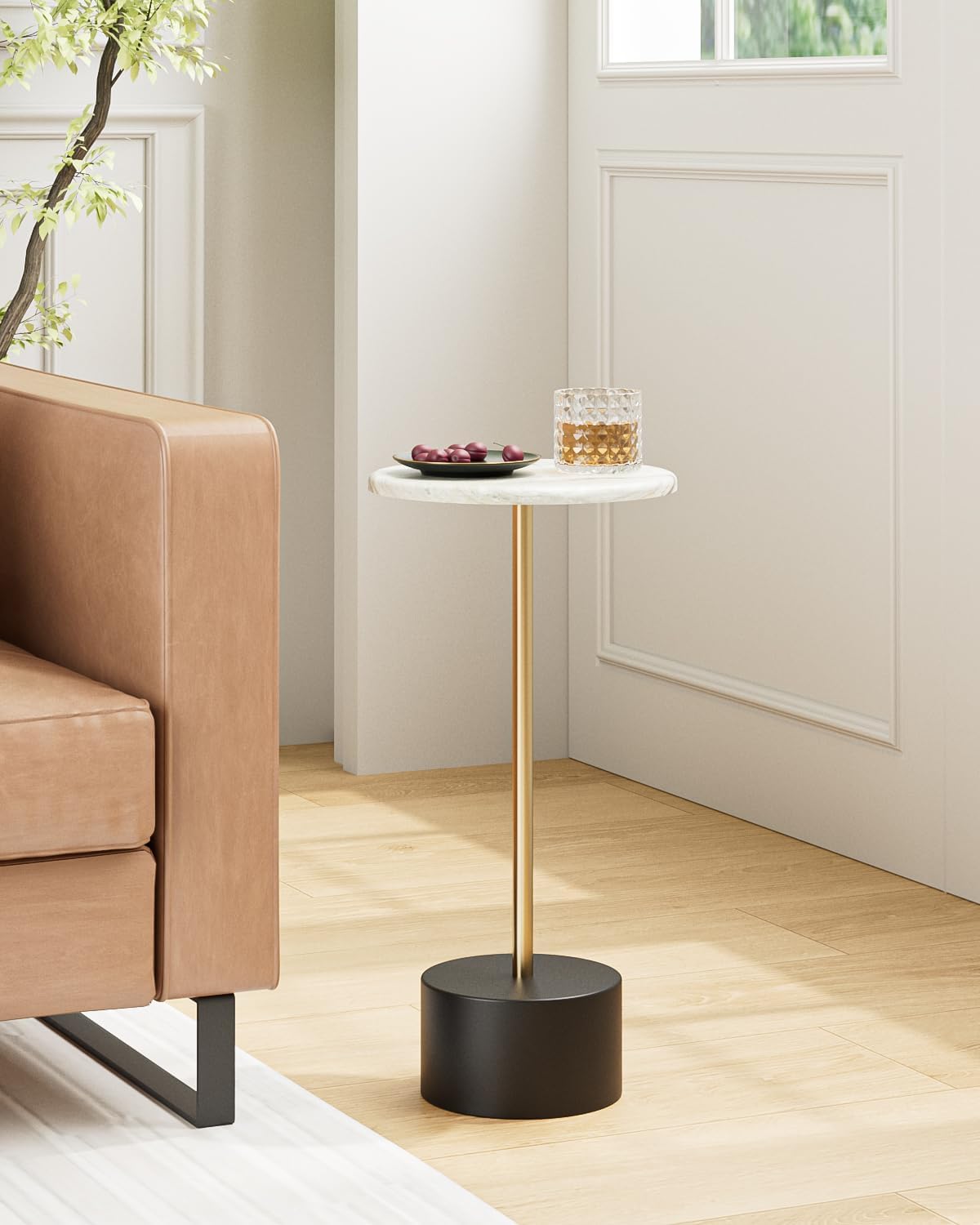 Drink Table Pedestal, Round Side Table, Drink Tables for Small Spaces, Pedestal End Table, Small Pedestal Table (Black Gold)