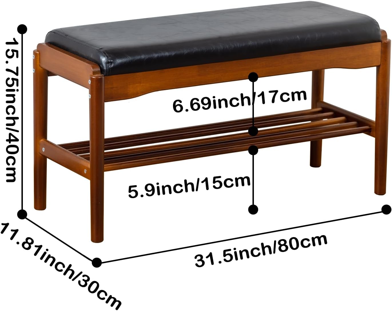 Shoe Bench, Entryway Bench, Wood 2-Tier Shoe Rack with Cushion Padded Seat Shoe Organizer (31.5",Black)