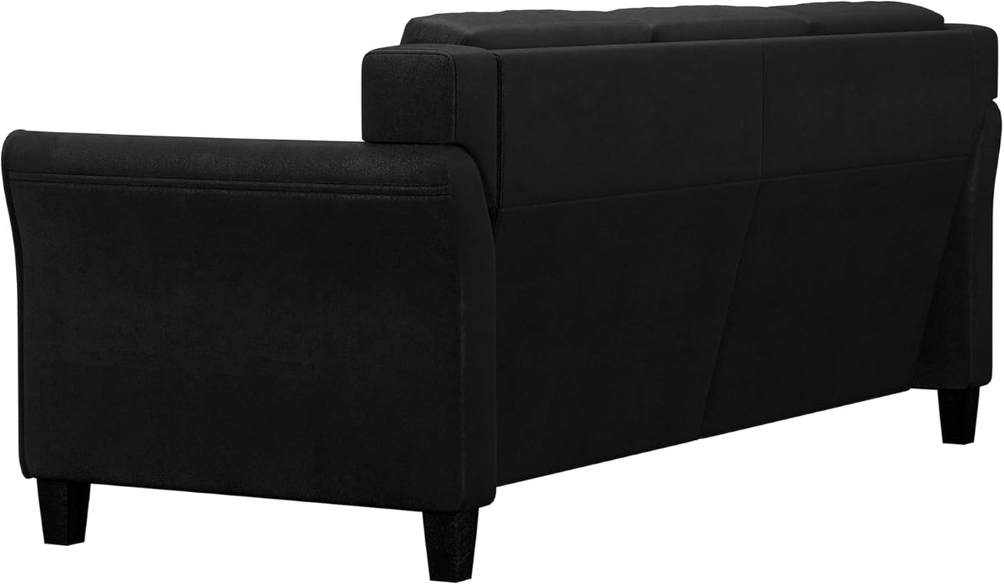 Lifestyle Solutions Harrington Sofa Upholstered Microfiber Fabric Curved Arms, Black