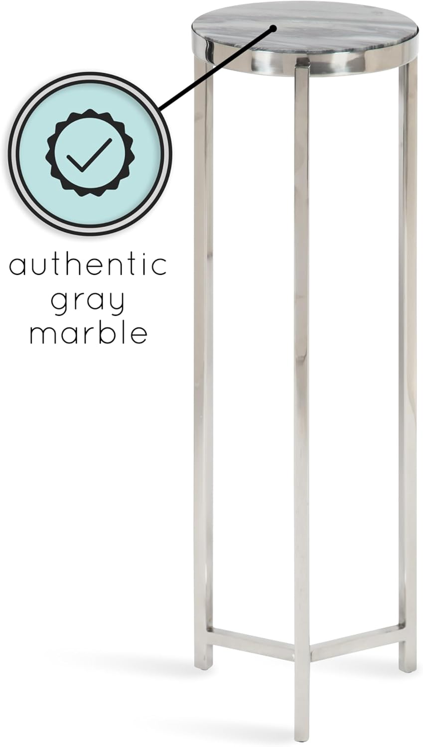 Kate and Laurel Aguilar Modern Drink Table; 9 x 9 x 23; Gray and Silver; Genuine Marble Accent Table for Small Spaces