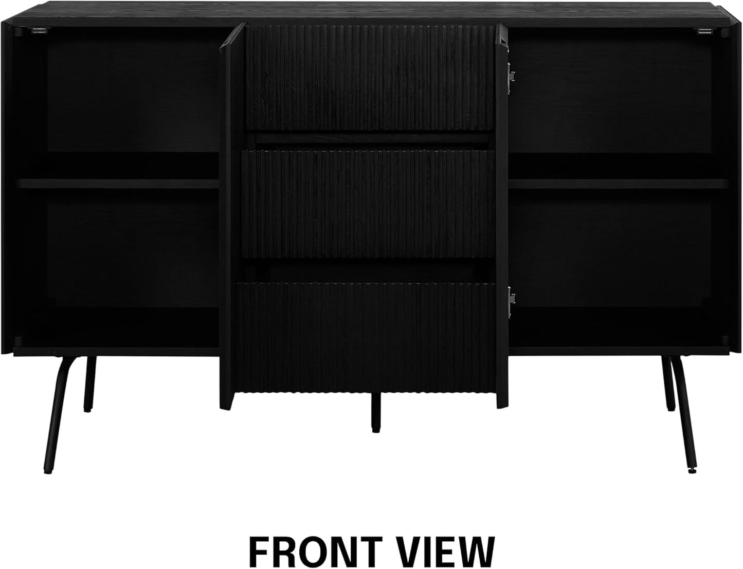 NTC Veil Sideboard with 2 Doors and 3 Drawers, Buffet Cabinet with Vertical Groove Design and Metal Legs, Storage Cabinet for Living Room, and Entryway, Effortless Assembly - Burnt Black