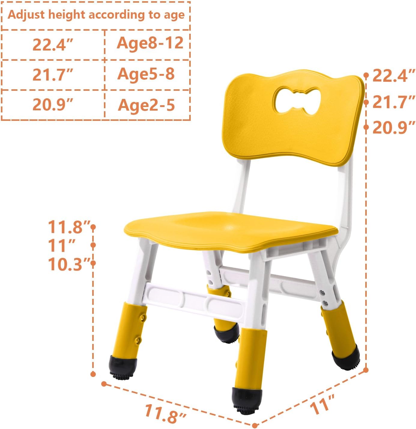 Adjustable Kid Chairs Indoor 3 Level Adjustable Suitable for Children Age 2-6. Maximum load-bearing 220LBS Suitable for Family Classroom and Nursery Child Seat Set (2-Pack) (Yellow(2 Chair))