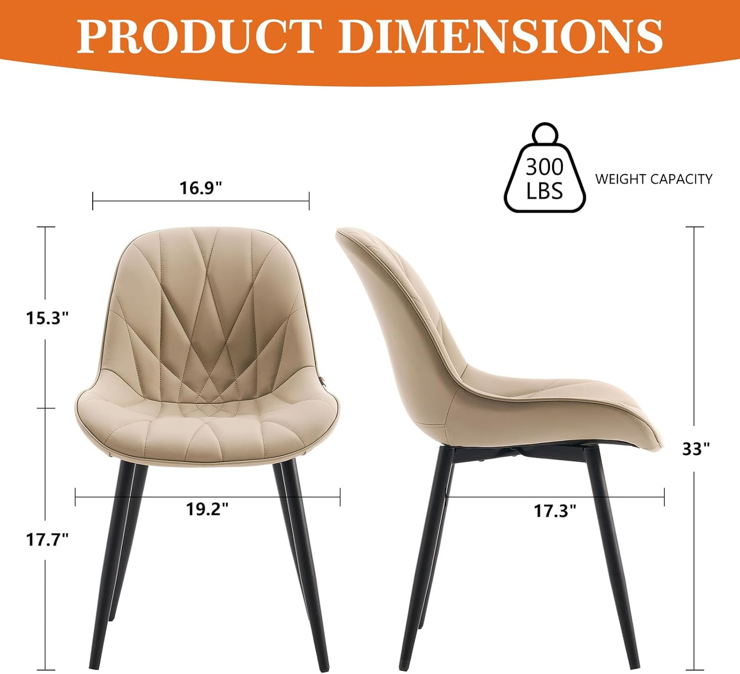 Rowill Dining Chairs Set of 2 - Modern Kitchen Chairs with Soft Backrest, Sturdy Metal Legs & Non-Slip Pads, Suitable for Home Kitchen, Faux Leather Upholstered Seats for Dining Room, Khaki