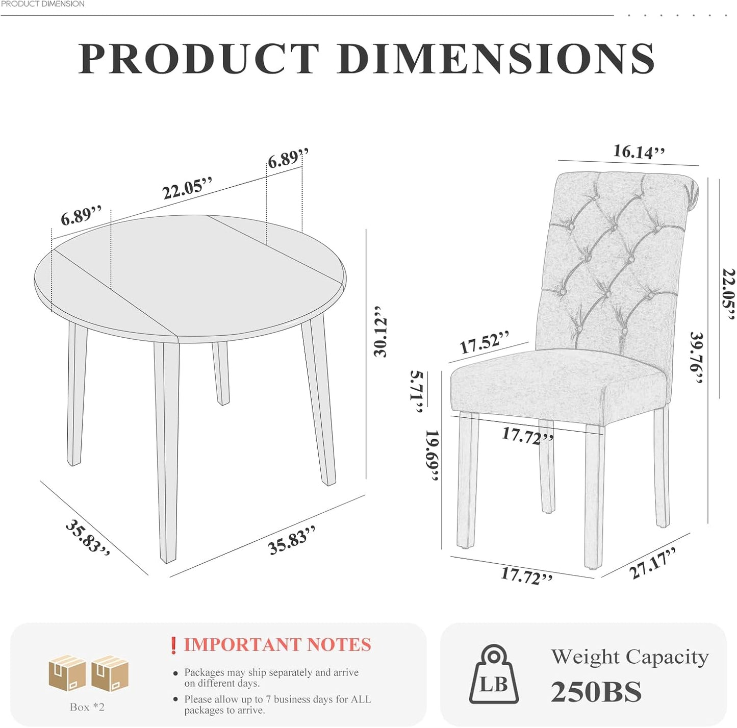 COLAMY 3-Piece Extendable Dining Table Set for 2, 36" Kitchen Round Wood Table with 2 Tufted Dining Room Chairs,Light Brown/Blue