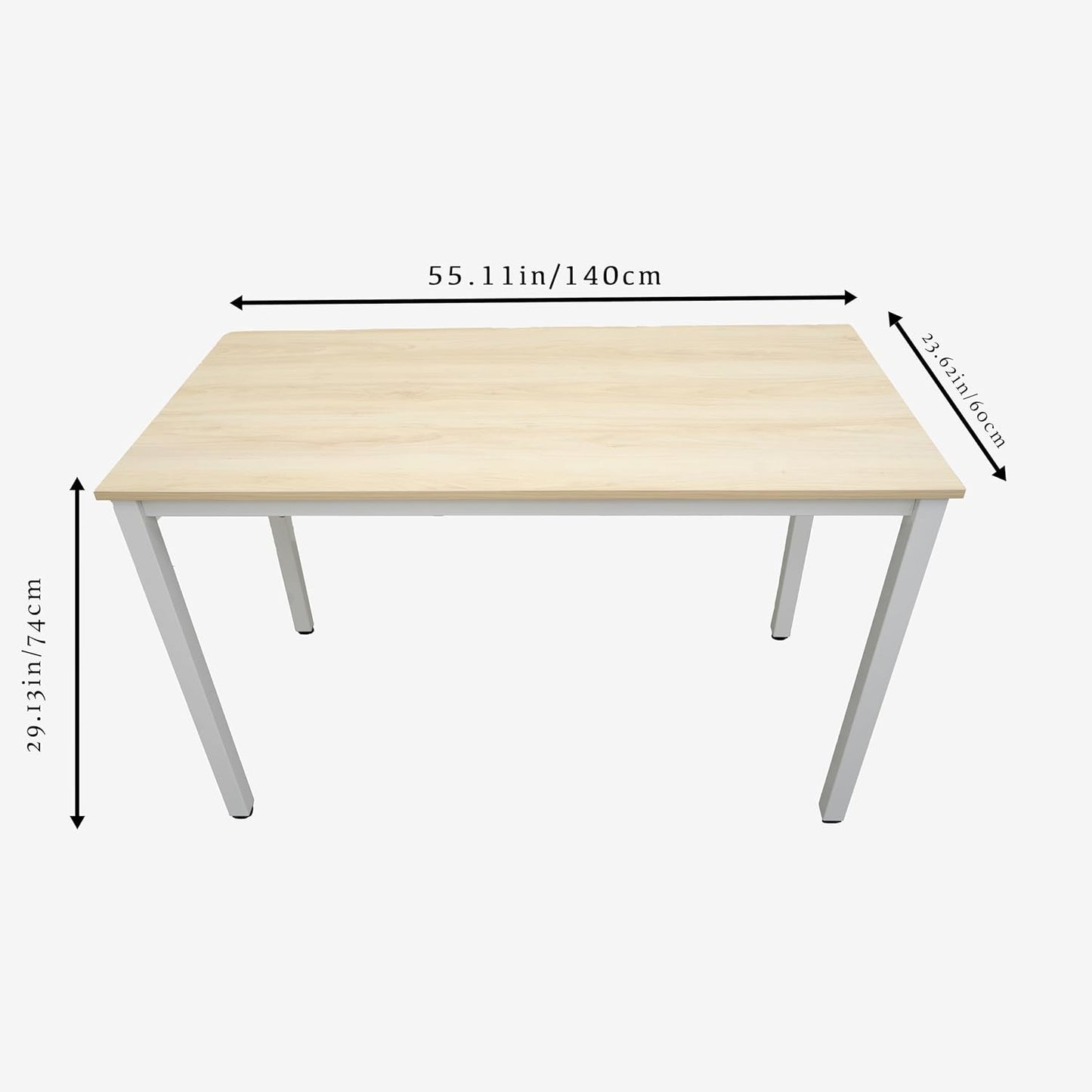 55 inch Large Computer Desk Wood, Modern Simple Style Desk for Home Office, Bedroom, Study Student Writing Desk, Small Spaces, White Metal Frame, Apple Wood Grain Top