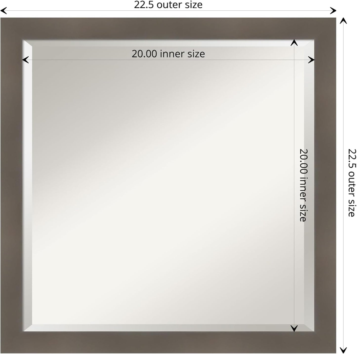 Amanti Art Grey Wall Mirror 23x23 Edwin Clay Grey Square Bathroom Mirror for Wall Decor Living Room, Medium Casual Wood Frame, Hangs Horizonally and Vertically, Bathroom Decor, Beveled Edge from WI