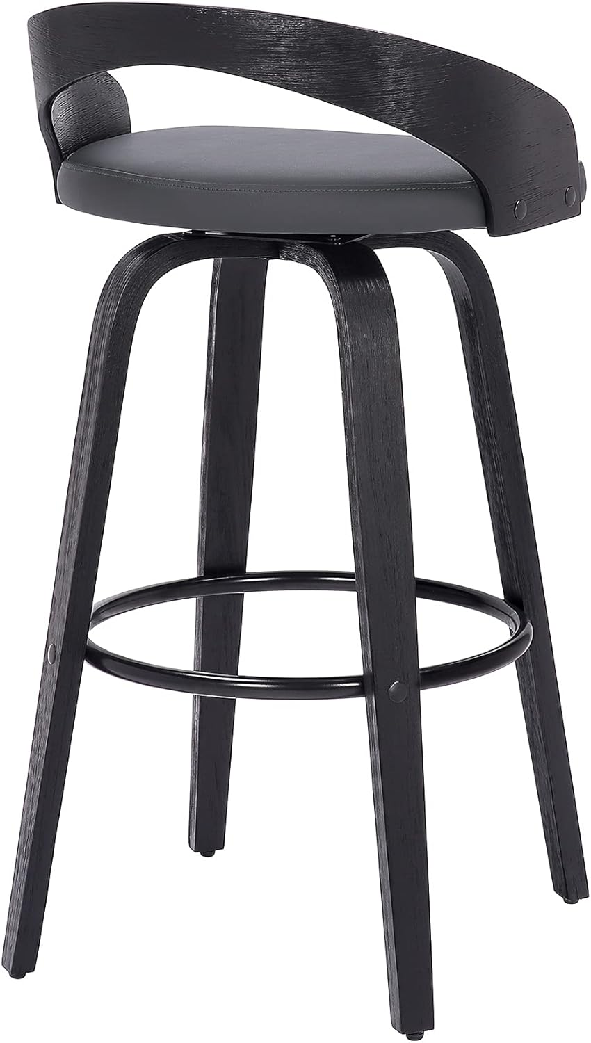 Armen Living Sonia 26" Counter Height Swivel Gray Faux Leather and Black Wood Bar Stool - Set of 3