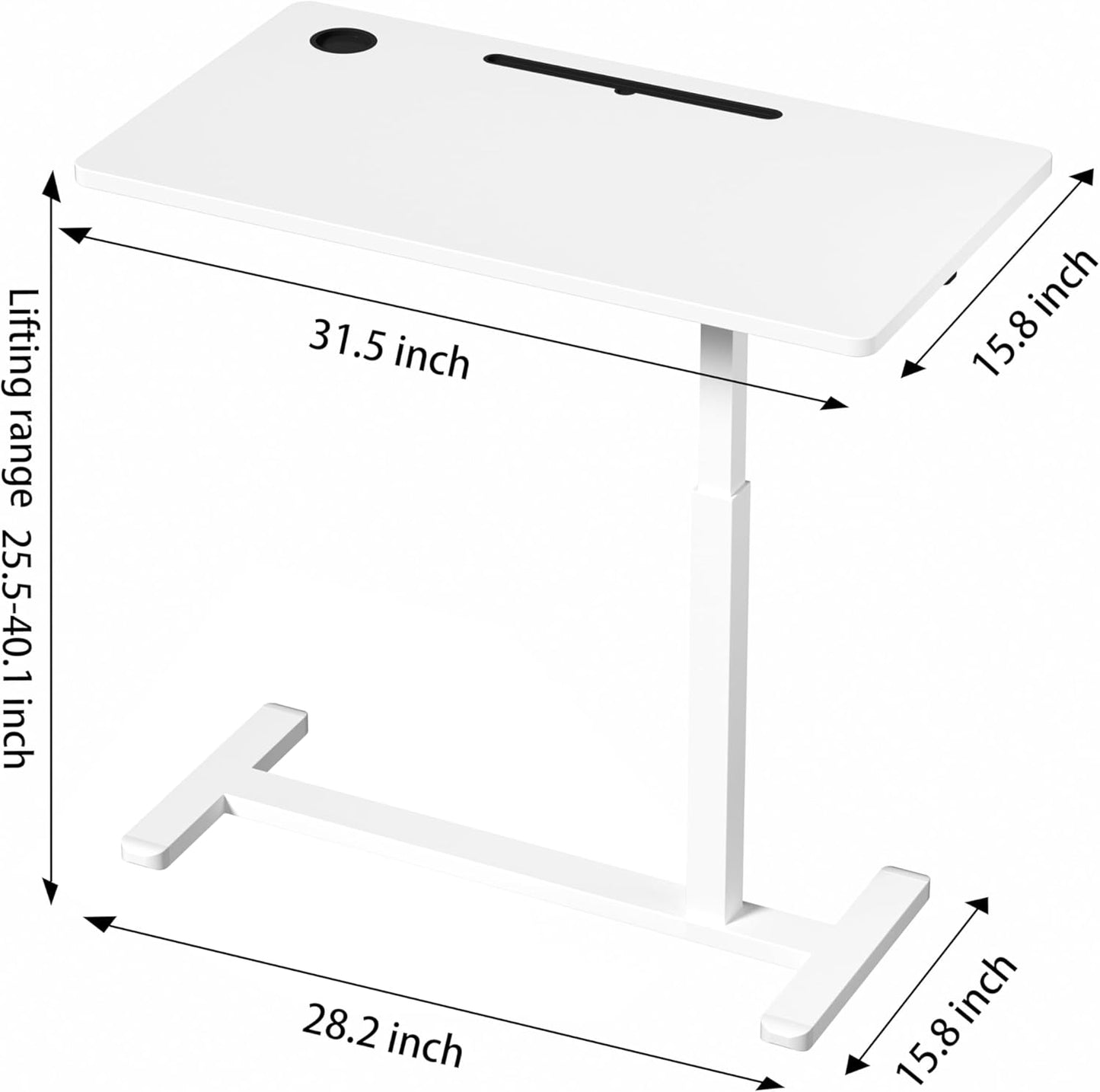 Home Office Desks Height Adjustable with 360° Moveable Hidden Wheels,Multifunctional Pneumatic Laptop Desk Suitable for Sofa、Bedside、Study and Work Use,White