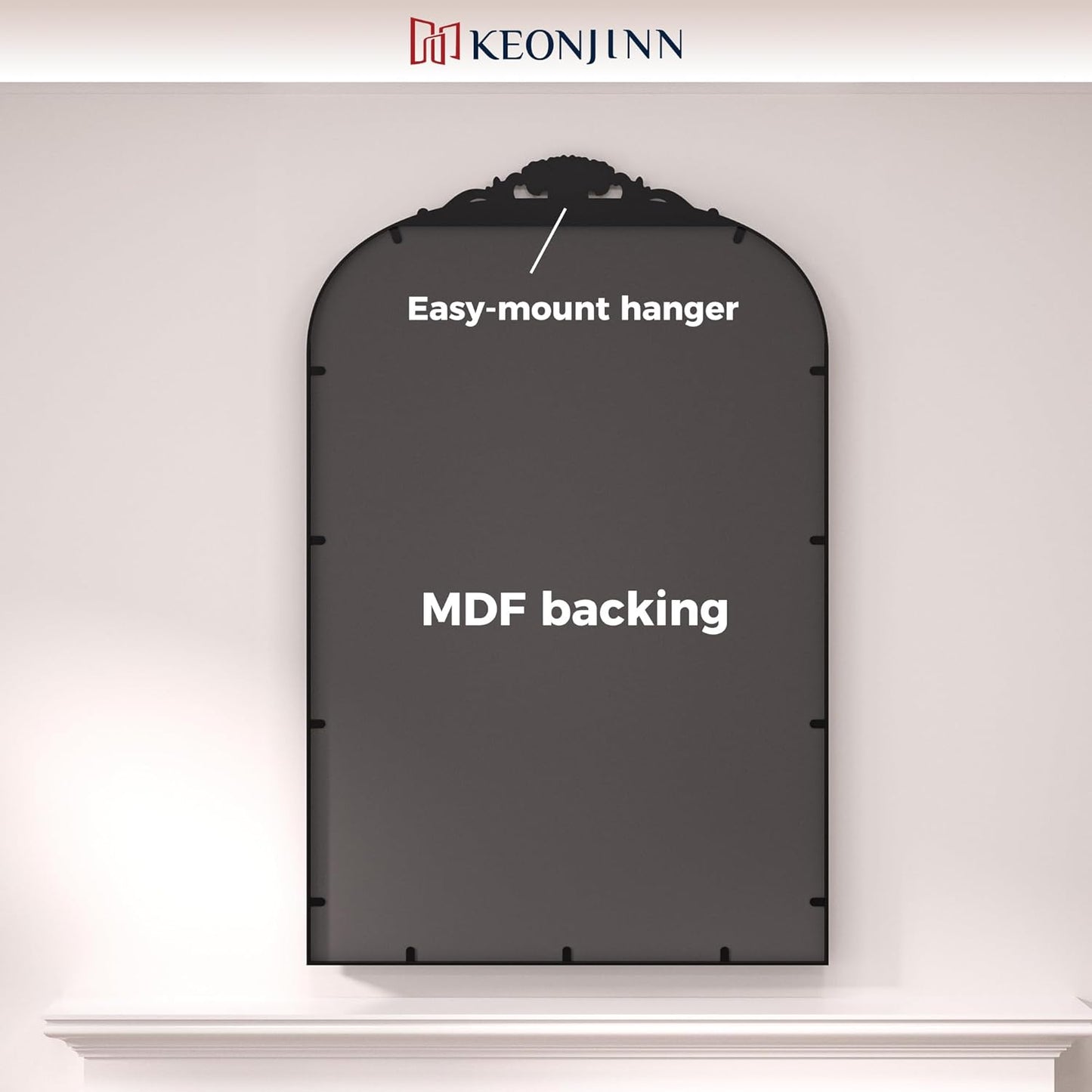 Keonjinn Vintage Mirror 40" x 30", Large Black Antique Mirror with Metal Frame, Ornate Arched Mirrors for Wall, Baroque Decoration for Mantle, Bathroom, Living Room, French Cleat Mounting