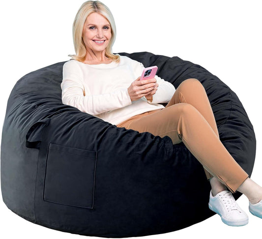 Bean Bag Chairs, Memory Foam Stuffing Bean Bag Chair for Adults/Teens/Kids, Velvet Lazy Sofa Furniture with Removable High-Rebound Memory Foam for Living Room Bedroom College Dorm