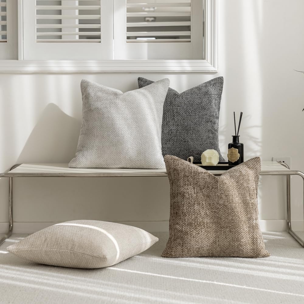 LANANAS Neutral Decorative Throw Pillow Covers 18x18 Inch for Living Room Couch Bed Sofa Farmhouse Boho Home Decor Set of 4 Soft Corduroy Accent Luxury Cushion Cases (18x18, Neutral)