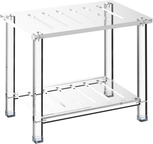 Acrylic Shower Bench for Inside Shower 13.98" D X 21.26" W X 18.31" H, Heavy Duty (Hold Up to 300lbs) Bathroom Shower Stool with Storage Shelf, for Shaving Legs & Spa, Waterproof Non-Slip