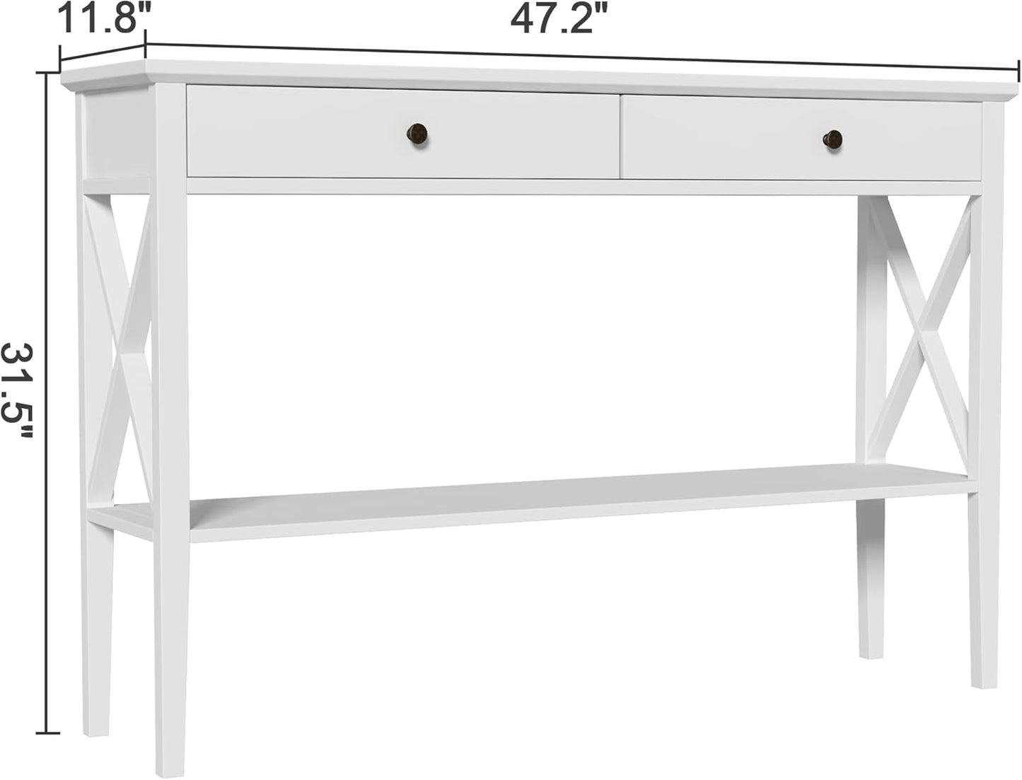 ChooChoo 47" Console Table with Drawers, Narrow Wood Accent Sofa Table Entryway Table with Storage Shelf for Entryway, Front Hall, Hallway, Living Room, White