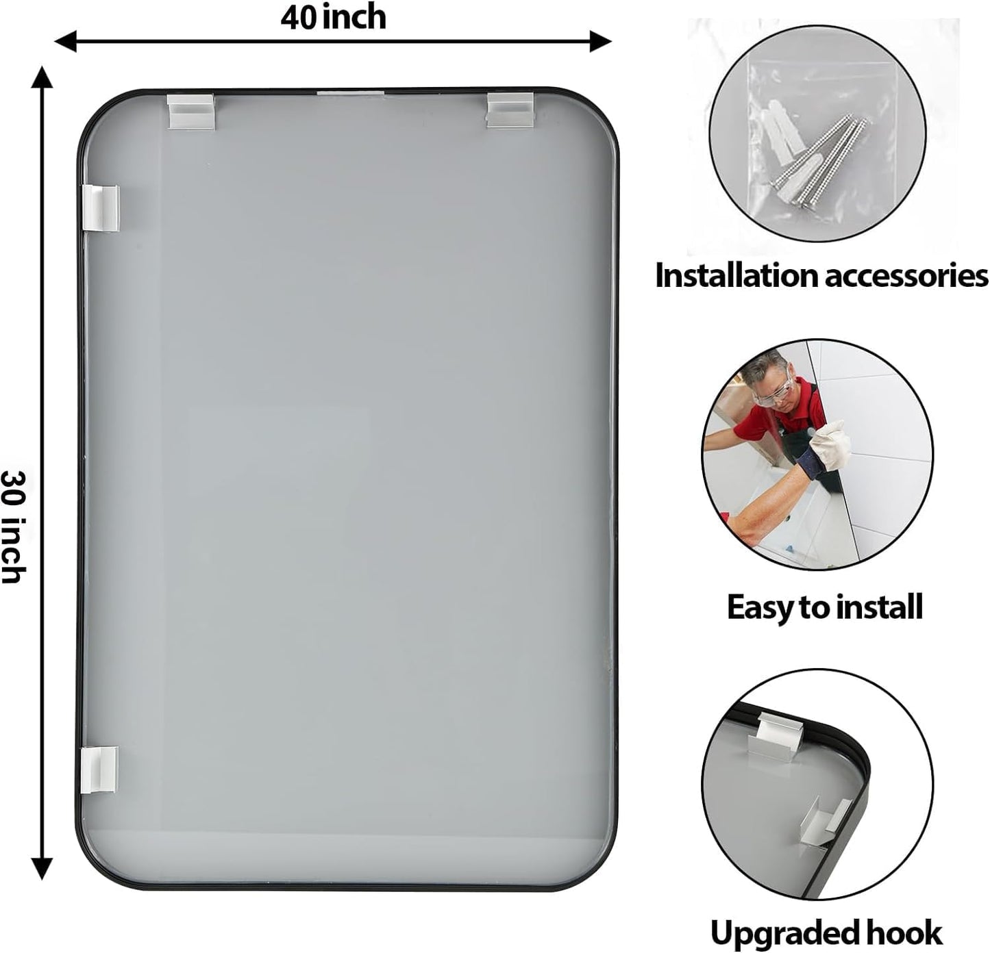 40x30 Inch Black Wall Mirror for Bathroom, Brushed Metal Framed Mirror with Rounded Corner, Rectangle Bathroom Vanity Mirror for Bedroom or Living Room, Horizontal/Vertical