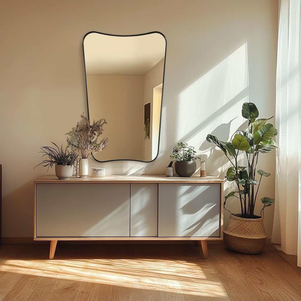 ANDY STAR 30x48 Inch Matte Black Mirror, Modern Bathroom Mirror in Premium Stainless Steel Thin Frame Deep 1", Large Decorative Mirror for Wall (Hangs Vertically Only)