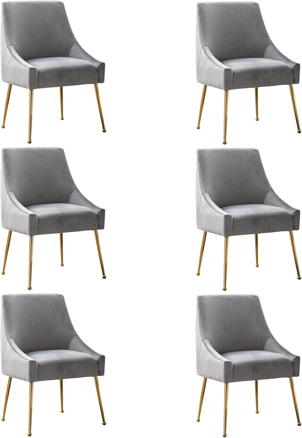 Velvet Dining Chairs, Furniture Collection Modern Contemporary Upholstered with Polished Gold Metal Legs, Set of 6(Light Grey)