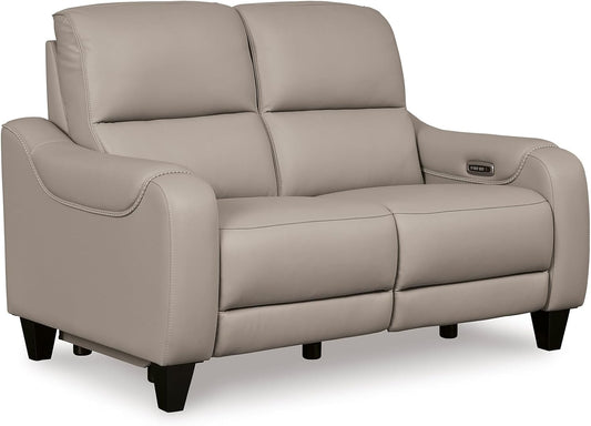 Signature Design by Ashley Mercomatic Casual Leather Match Wall Hugger Power Reclining Loveseat with Adjustable Headrest and USB Ports, Light Gray