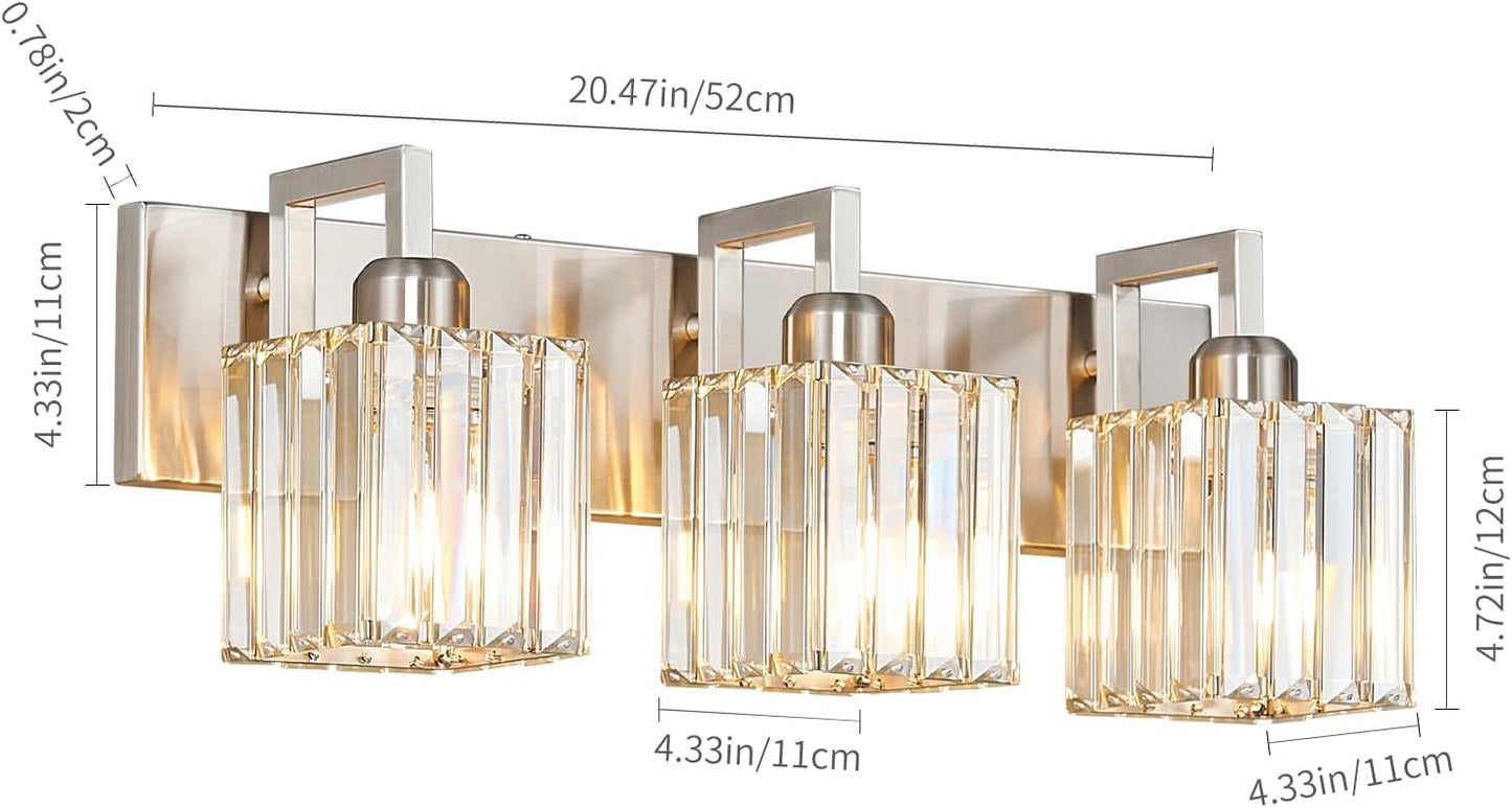 Modern Bathroom Vanity Light 3-Lights Brushed Nickel Vanity Light Crystal Wall Light Bathroom Light Fixtures