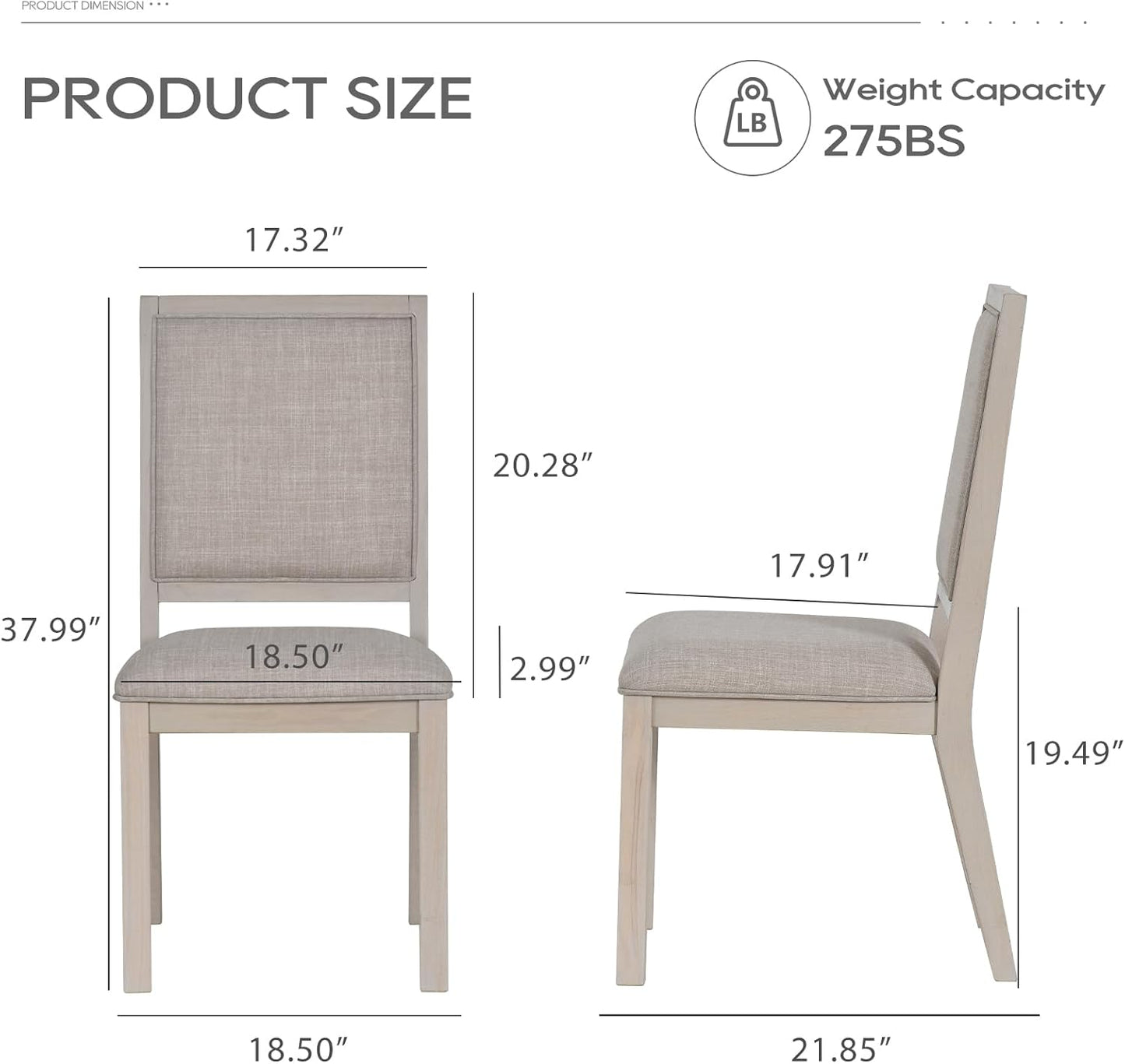 COLAMY Wooden Dining Chairs Set of 2, Mid Century Modern Upholstered Dining Chairs, 19 Inch Fabric Dining Room Chair with Back for Kitchen Dining Living Room Courtyard Waiting Leisure Area, Ivory