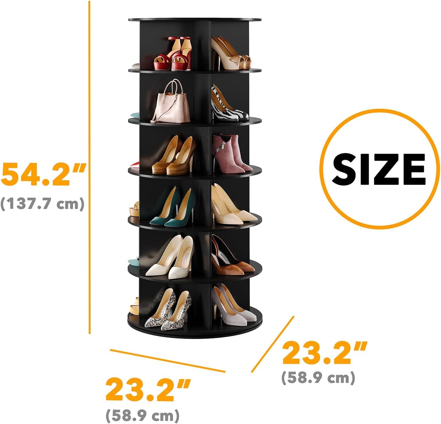 SpaceAid Black 6-Tier Spinning Rotating Shoe Rack Organizer, Shoe Display Tower Lazy Susan, Revolving Shoes Rack StorageOrganization, 360 Vertical Bags Holder Rotate Organizer
