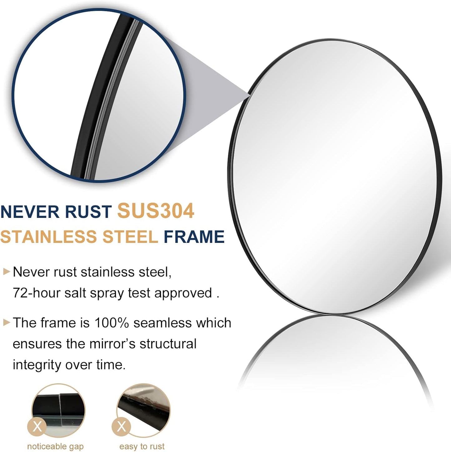 ANDY STAR 36" Black Round Mirror, Black Circle Mirror, 36 inch Round Black Mirror Bathroom, Big Circle Wall Mirror in Metal Frame, Matte Black Vanity Mirror for Entryway, Living Room, Dining Room