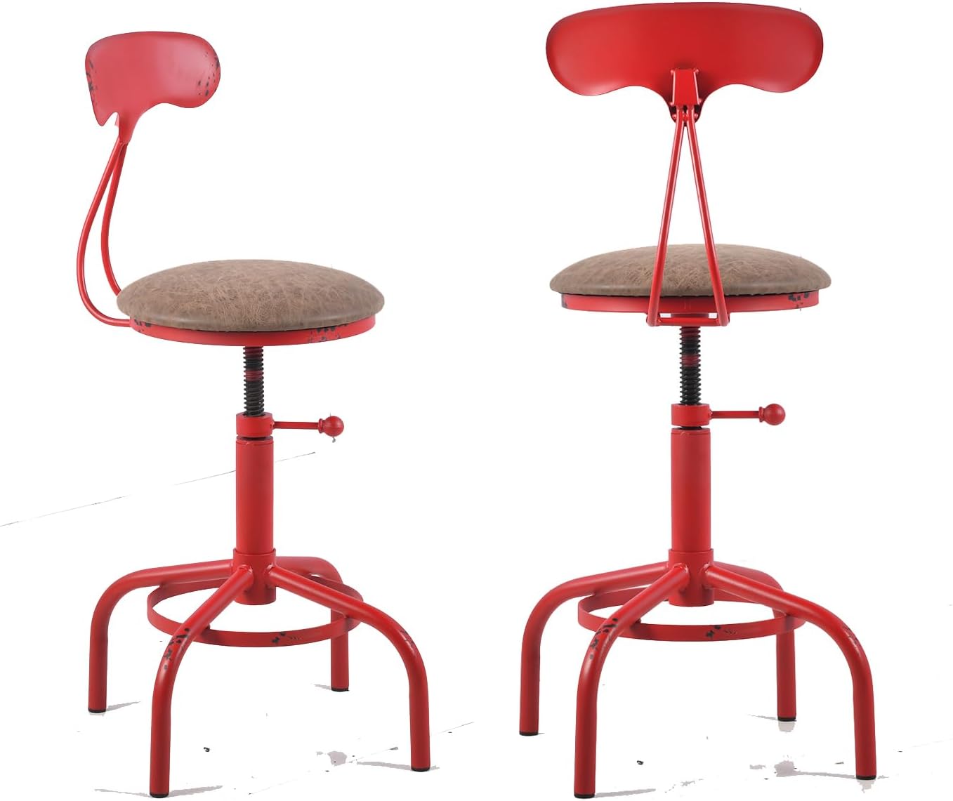 Topower Home Kitchen Stool, Industrial Counter Stool, Height Adjustable Swivel Bar Stools Indoor House Design with Iron Backrest Antique Red Set of 2