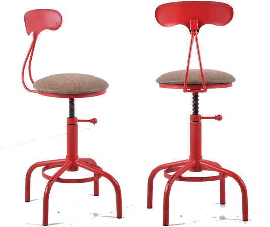 Topower Home Kitchen Stool, Industrial Counter Stool, Height Adjustable Swivel Bar Stools Indoor House Design with Iron Backrest Antique Red Set of 2