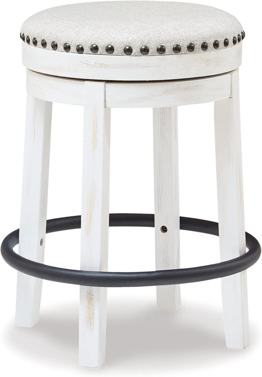 Signature Design by Ashley Valebeck 24" Counter Height Upholstered Swivel Stool, White & Black