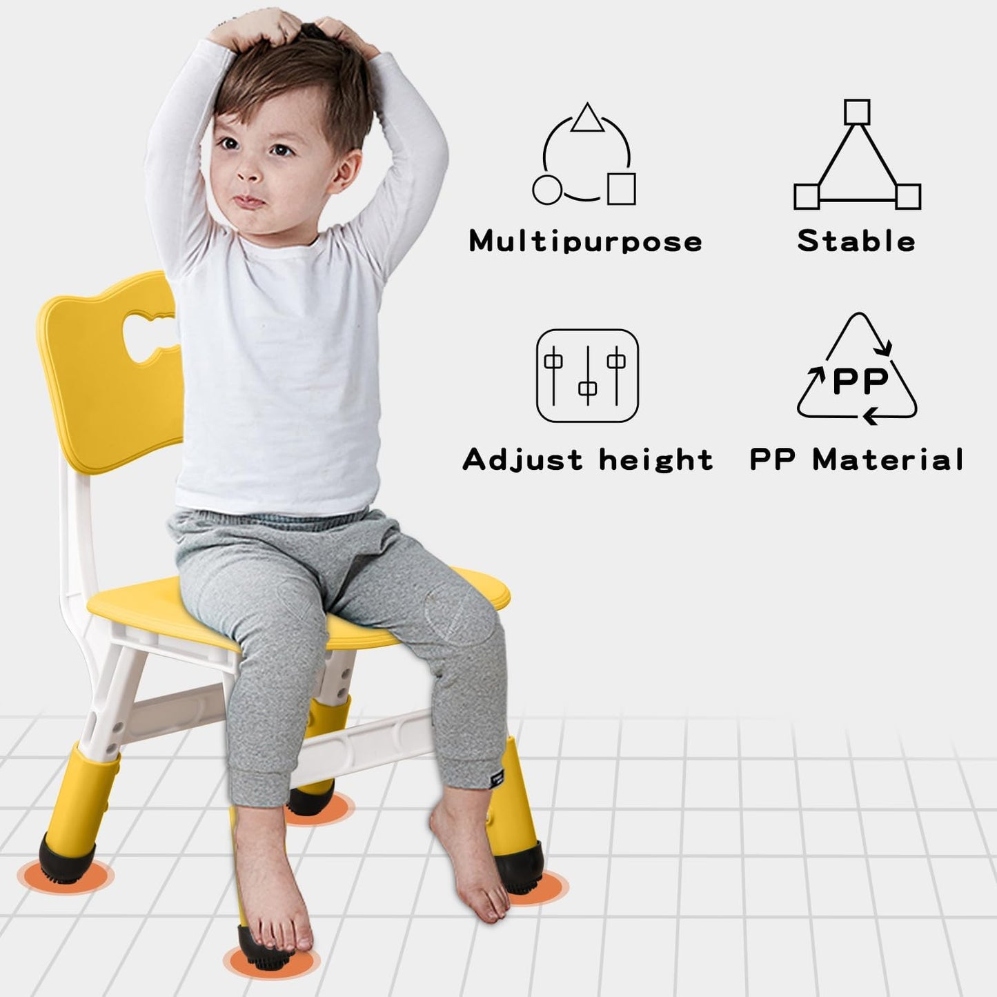 Adjustable Kid Chairs Indoor 3 Level Adjustable Suitable for Children Age 2-6. Maximum load-bearing 220LBS Suitable for Family Classroom and Nursery Child Seat Set (2-Pack) (Yellow(2 Chair))