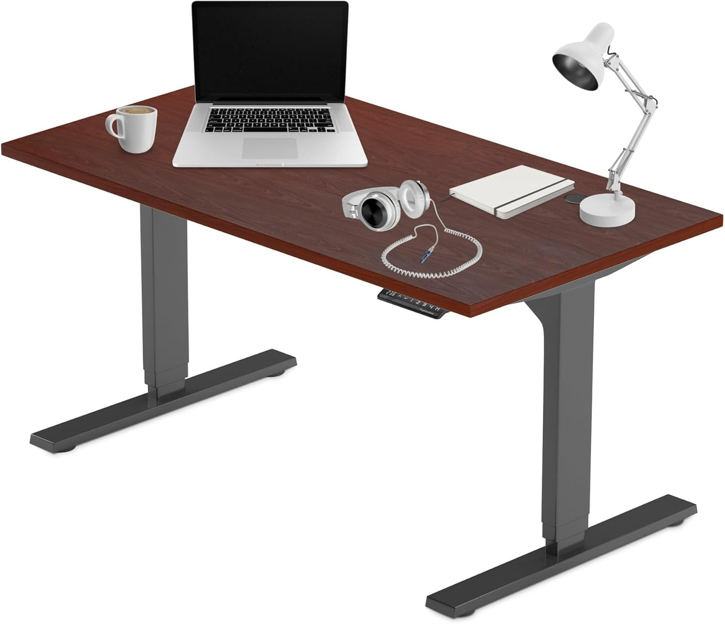 Progressive Desk Stand Up Adjustable Height Electric Standing Desk - 72" x 30" Dual Motor Table for Computer Home Office Workstation - Black Frame, Roasted Walnut Top