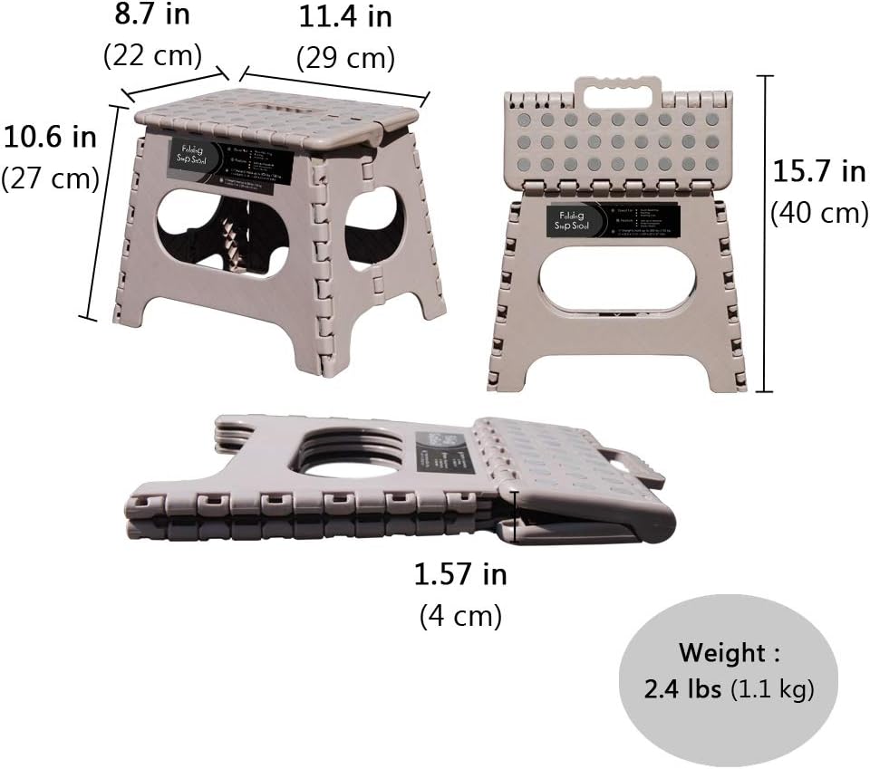Non-Slip Folding Step Stool, Sturdy Safe Enough - Holds up to 300 Lb - 11 inch Footstool for Adults or Kids, Folding Ladder Storage/Opens Easy, for Kitchen,Toilet,Camping (Light Tan, 11'')