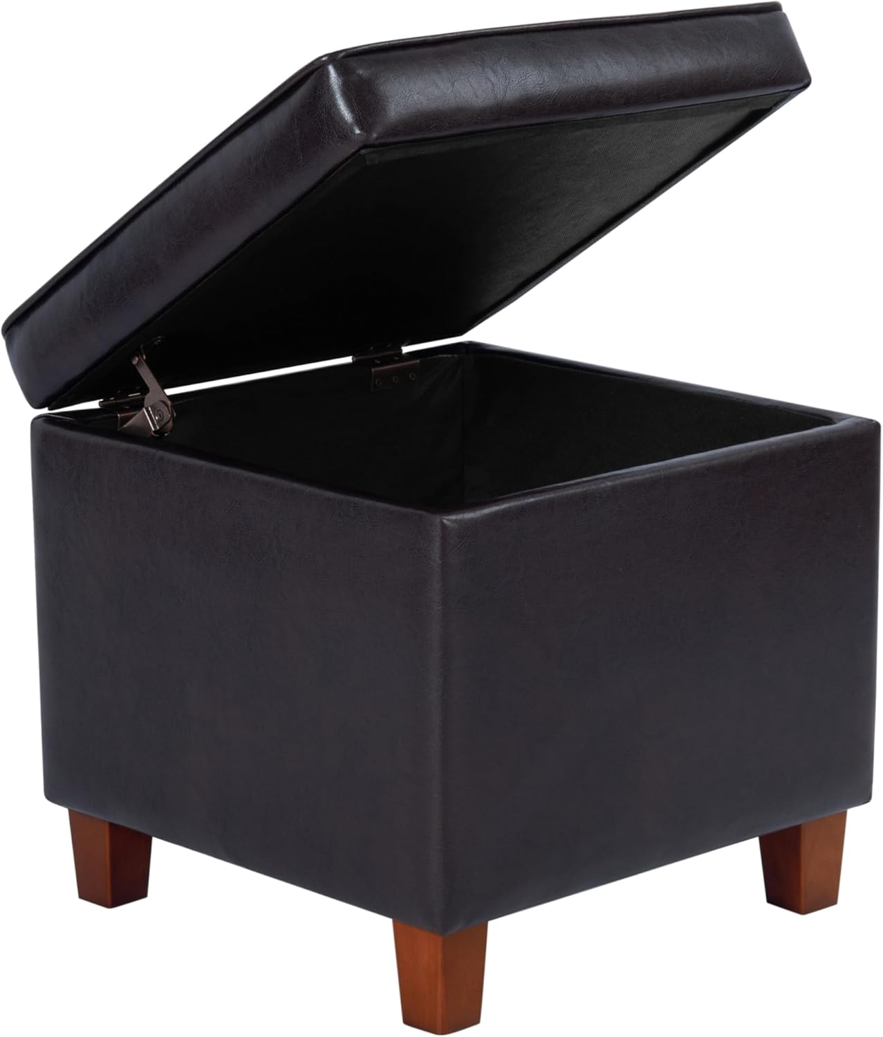 HomePop Leatherette Tufted Square Storage Ottoman with Hinged Lid, Brown Small