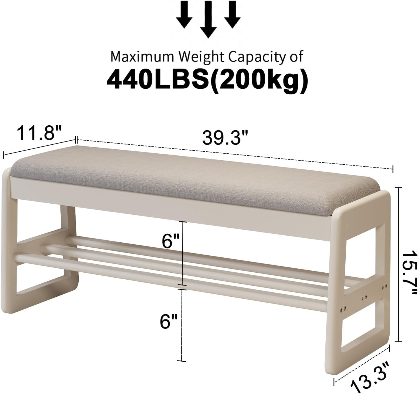 Shoe Rack Bench with Cushion,2 Tiers Shoe Bench with Flip-Top Storage,Wood Shoe Rack for Entryway,Hallway（White,39.3"）