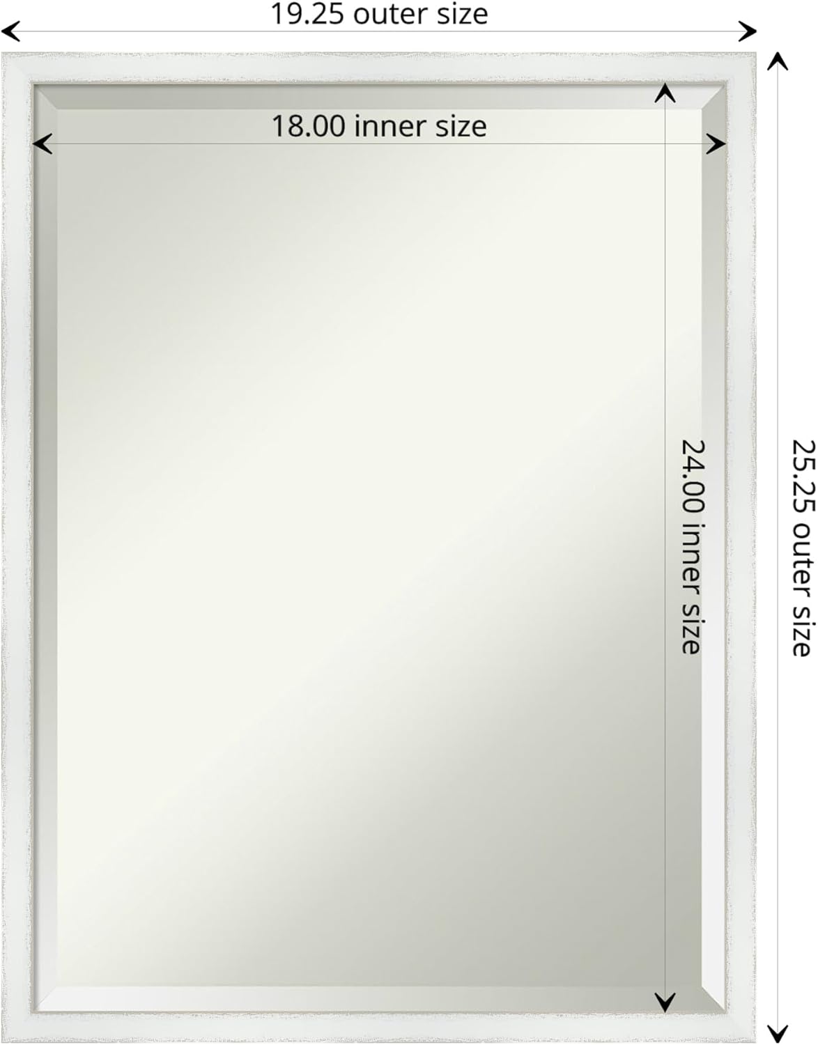 Amanti Art White Bathroom Mirror for Over Sink, 25x19 Breeze Distressed White Rectangle Vanity Mirror, Medium Country Rustic Wood Frame, Hangs Horizonally and Vertically, Bathroom Wall Decor, Beveled