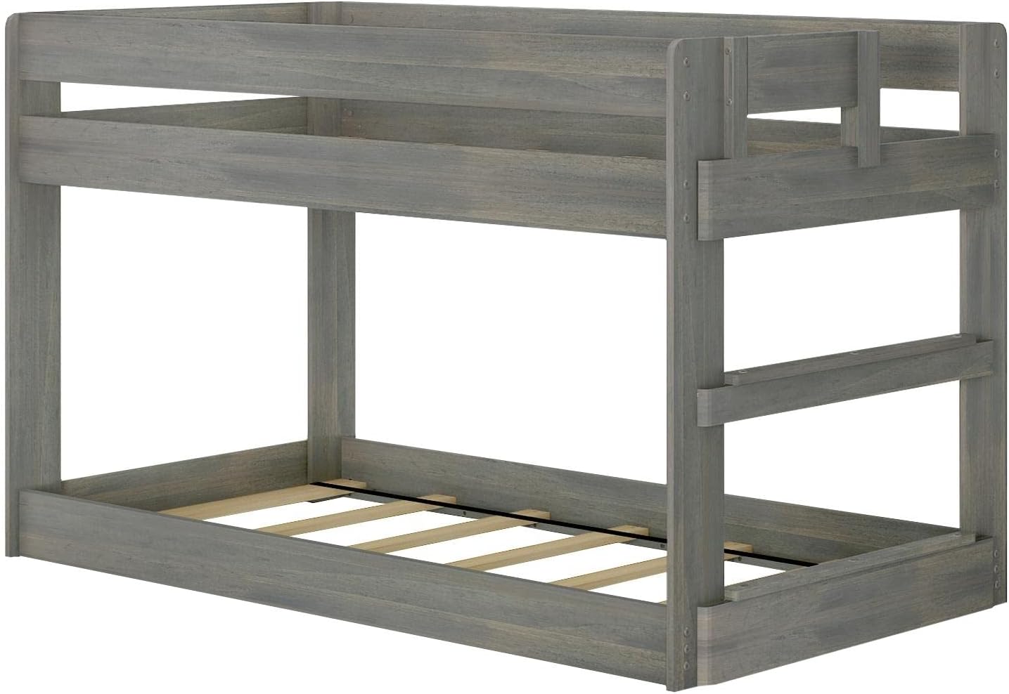 Max & Lily Modern Farmhouse Low Bunk Bed, Twin-Over-Twin Bed Frame For Kids, Driftwood