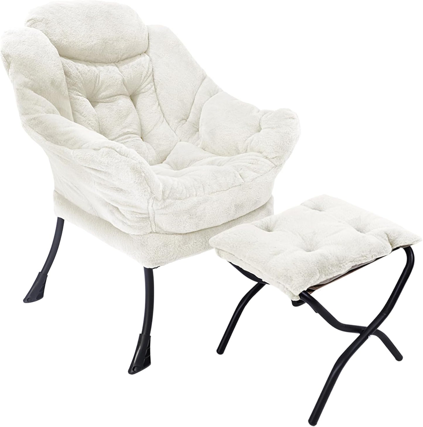 Lazy Chair with Folding Ottoman,Living Room Chairs, Accent Contemporary Lounge Chair, Single Steel Frame Leisure Sofa Chair with Armrests and A Side Pocket (TM3WHITE)