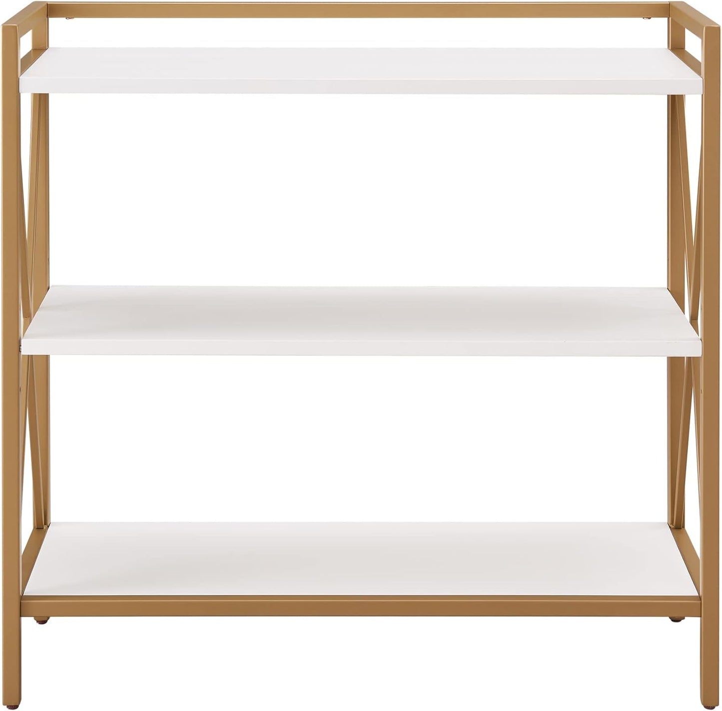 Leick Home Claudette Mixed Metal and Wood Bookshelf, White and Gold, Compact Storage for Small Spaces, 9261-WTGL