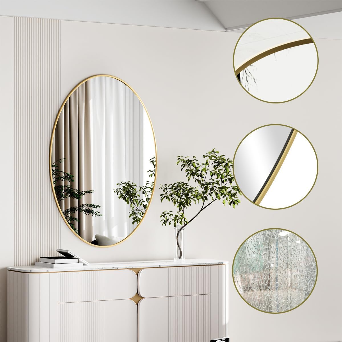 Koonmi Gold Oval Bathroom Mirror, 30"x40" Bathroom Vanity Mirror, Oval Mirror for Bedroom Living Room Entryway, Hangs Horizontal or Vertical