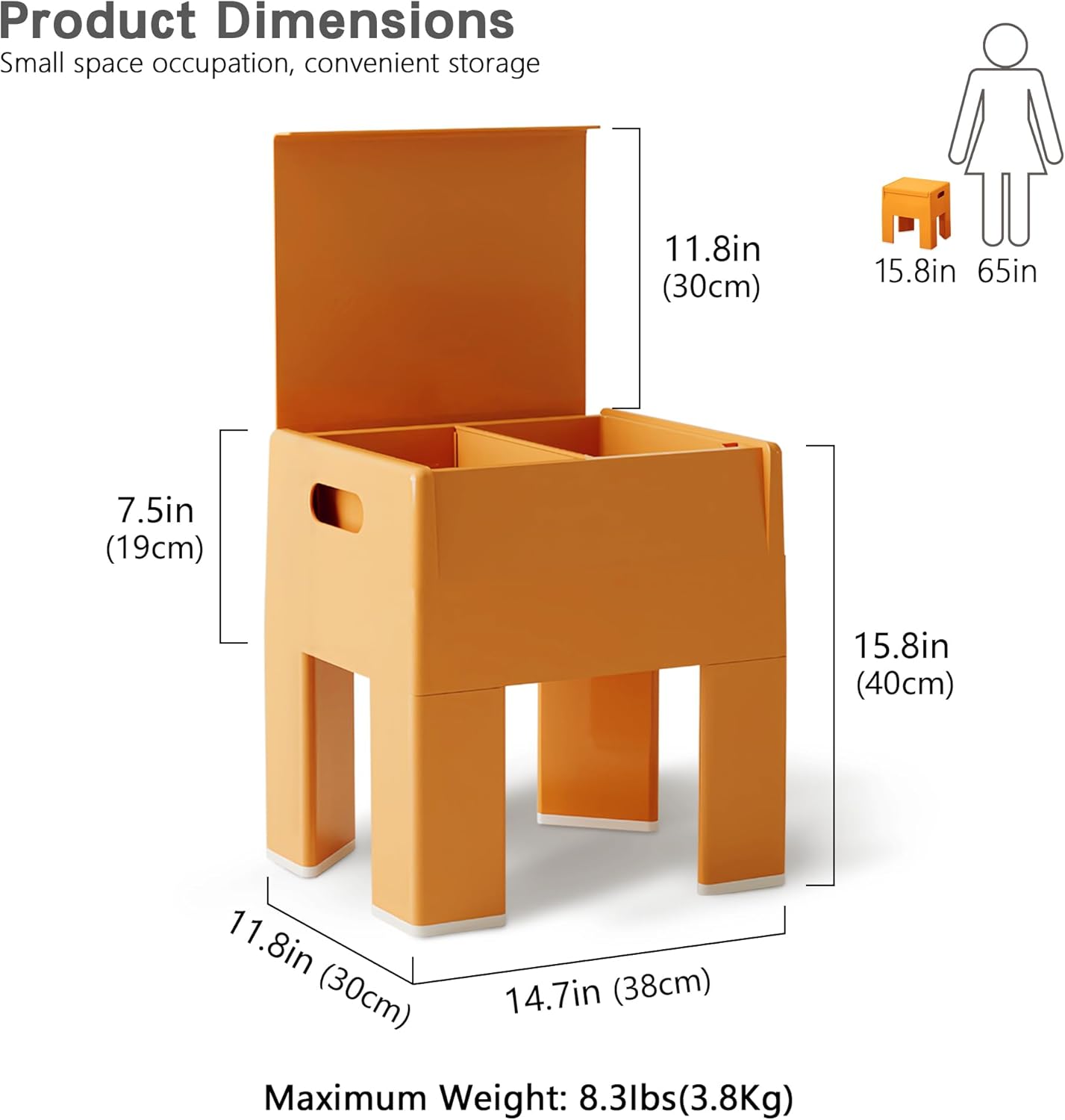 Nightstand Bedside with Storage Space, Multifunctional Colorful Plastic End Table Small Side Table for Bedroom, Dorm and Small Spaces, Easy Assembly(14.7" D x 11.8" W x 15.8" H, Orange)