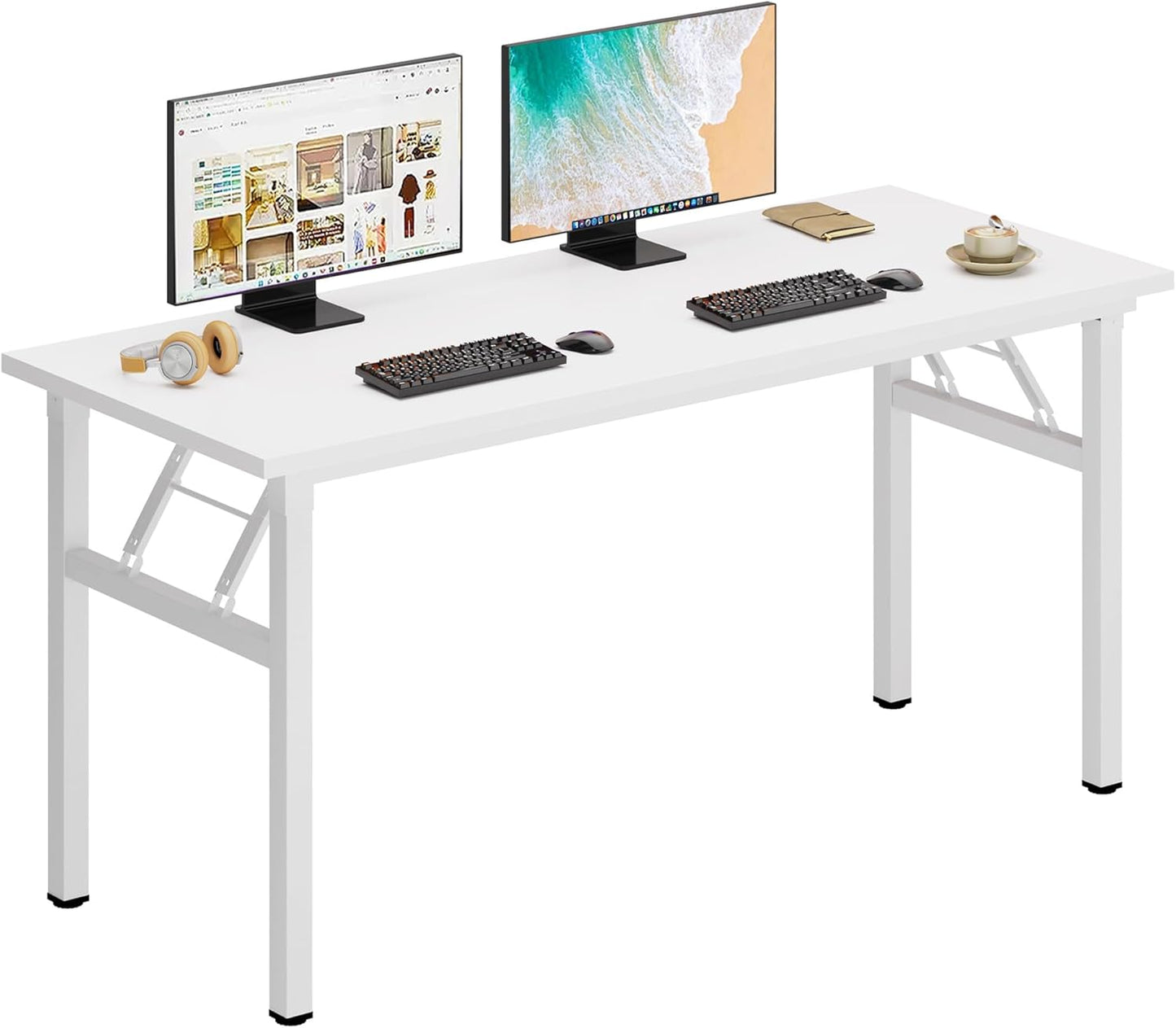 DlandHome Large Computer Desk, Folding Desk, Decent and Steady Home Office Desk/Workstation/Table 54.3inch White White