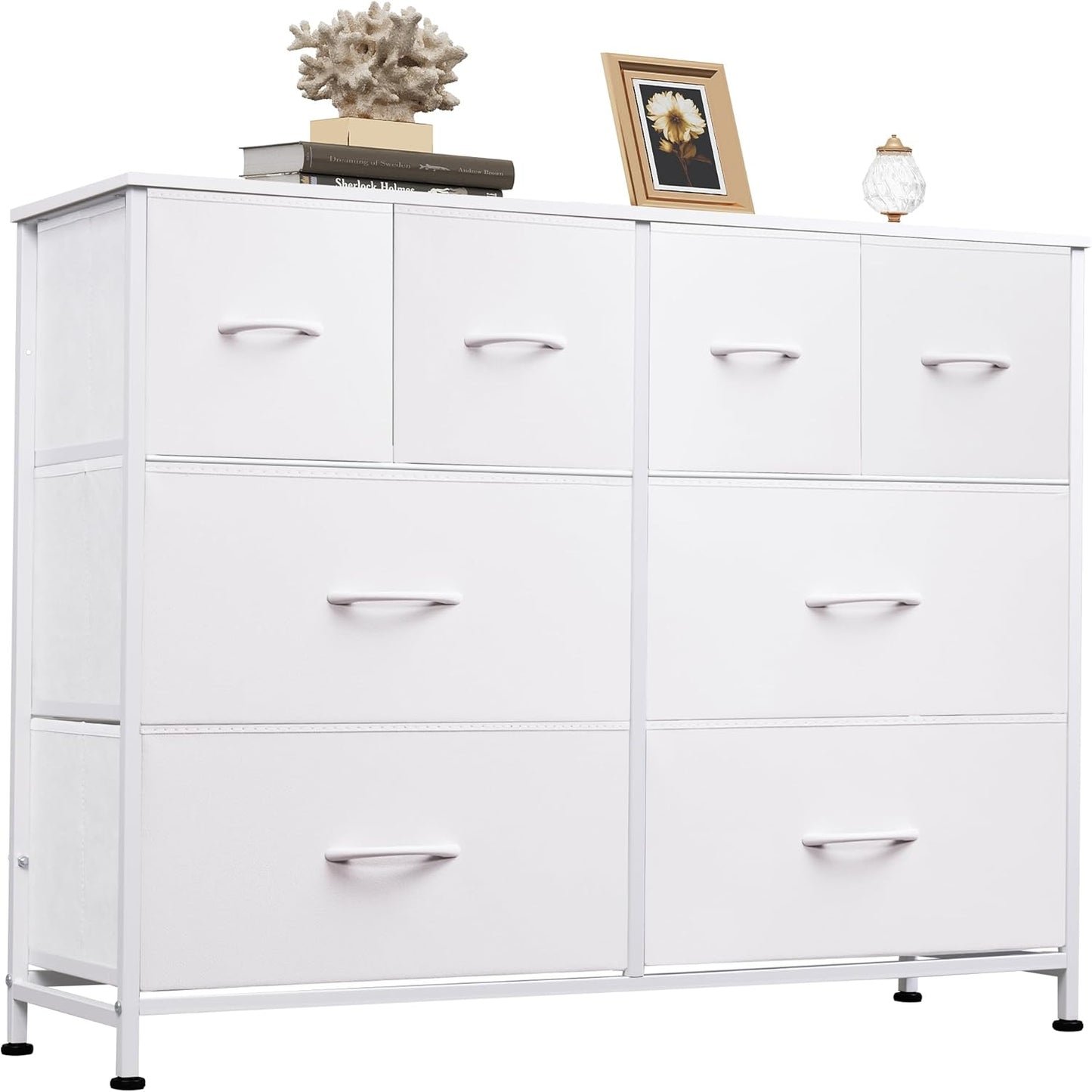 WLIVE Dresser for Bedroom with 8 Drawers, Wide Fabric Dresser for Storage and Organization, Bedroom Dressers, Chest of Drawers for Living Room, Closet, Hallway, White