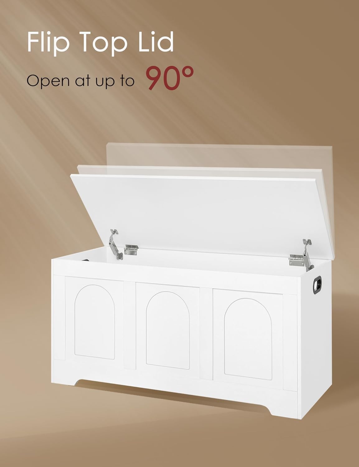 DINZI LVJ Storage Chest, 39.4”Wooden Storage Box with 2 Safety Hinges, Entryway Shoe Bench with Flip-Top, Trunk for Living Room, Bedroom, Easy Assembly, White