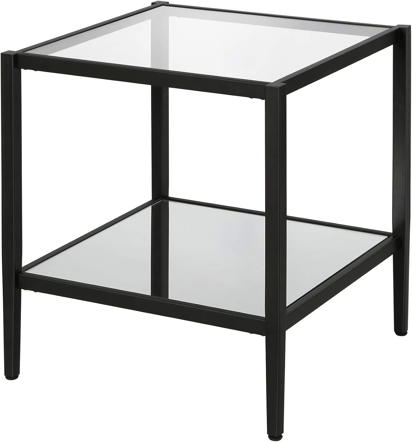 Henn&Hart 20" Wide Square Side Table with Mirror Shelf in Blackened Bronze, Table for Living Room, Bedroom
