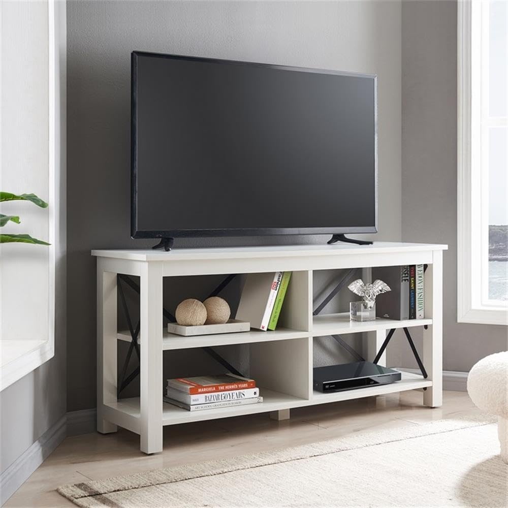 Henn&Hart Rectangular TV Stand for TV's up to 55" in White, TV Stands for the Living Room