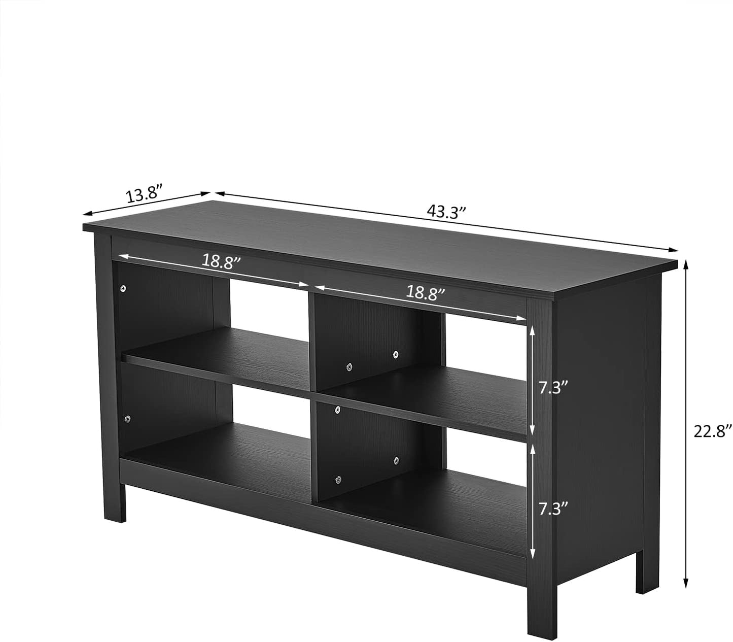 43 Inches TV Stand,Mid Century Modern Entertainment Center with 4 Open Shelves Farmhouse TV Media Console Table for Living Room,Bedroom,Television Stand up to 50 Inches(Black)