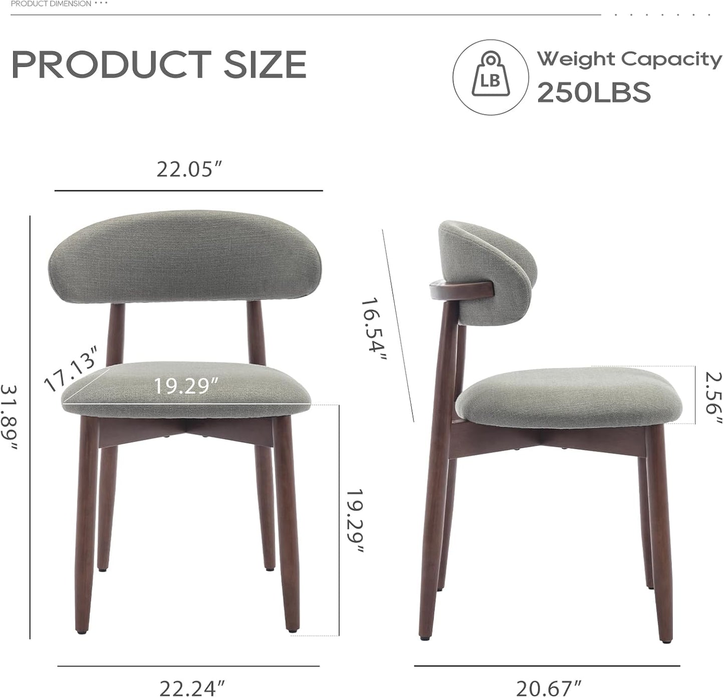 COLAMY Wooden Dining Chairs Set of 2, Modern Fabric Upholstered Kitchen Side Chairs, Farmhouse Dining Room Chair with Foot Pegs, Green