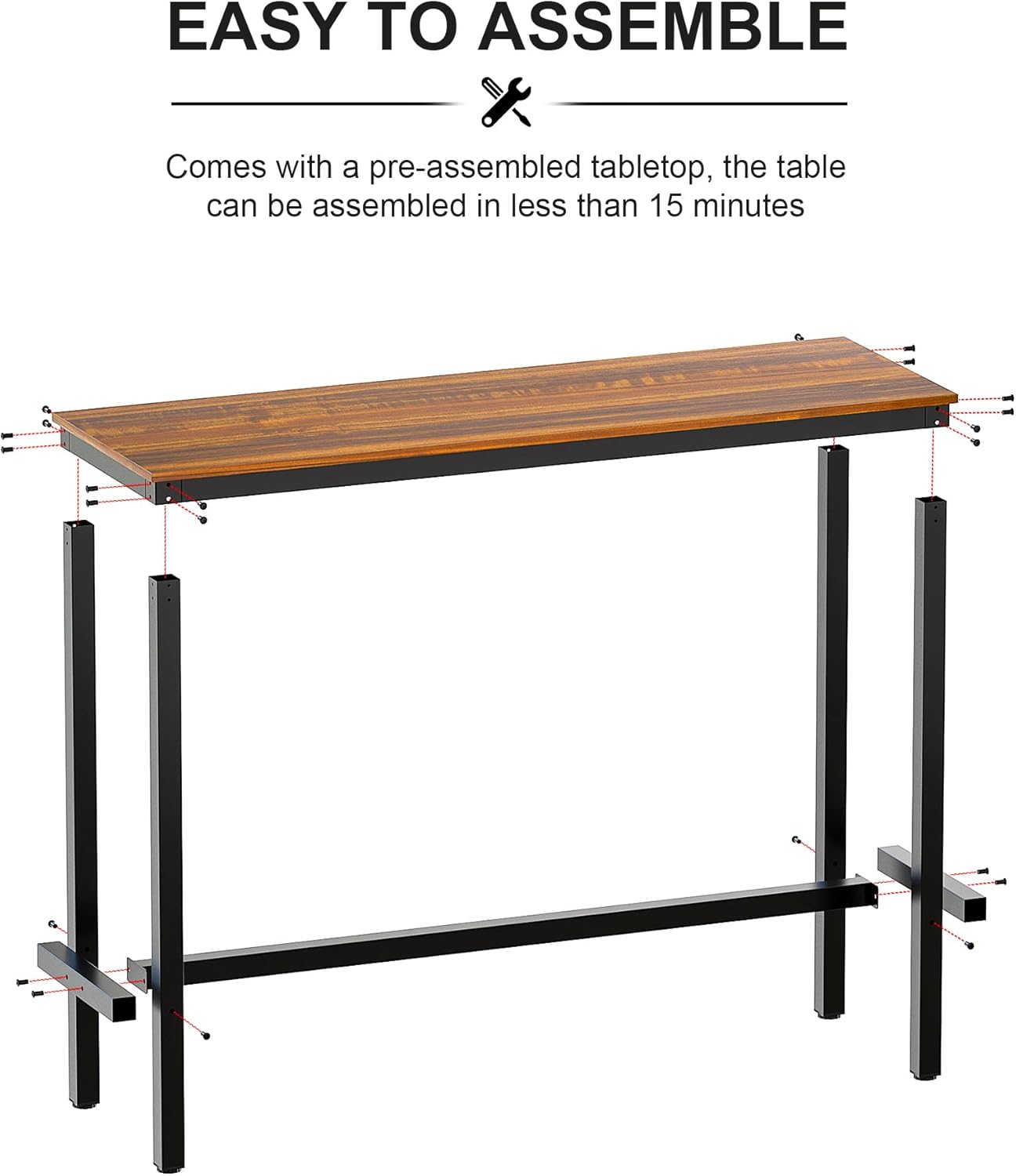 Teraves Bar Table, Bar Height Pub Table, Counter Height Table with Sturdy Metal Frame, Rectangular High Top Table for Kitchen & Dining, Living Room (39.37", Teak)